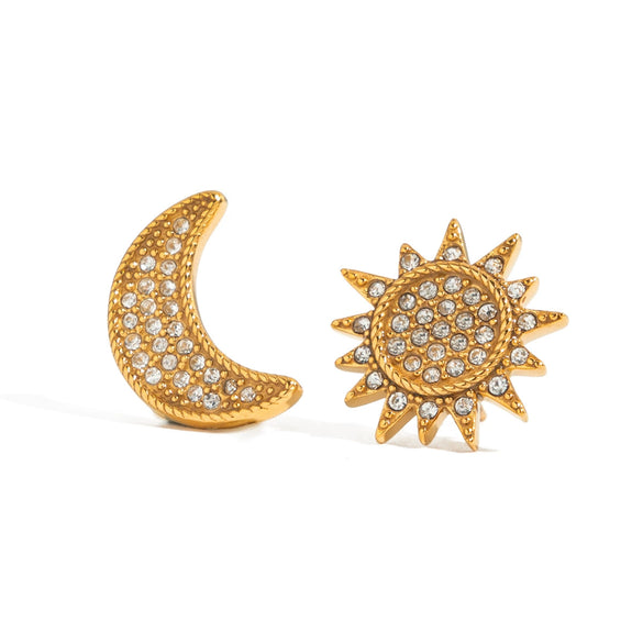 Wholesale Rhinestone Stainless Steel Geometric Sun Earrings For Women Light Luxury Non Fading Electroplated Minimalist Jewelry