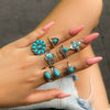 Wholesale Ring Alloy Retro Distressed Totem Turquoise Geometric Animals Zodiac Electroplated