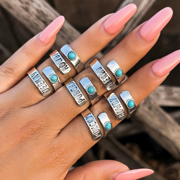 Wholesale Ring Alloy Retro Distressed Totem Turquoise Geometric Animals Zodiac Electroplated