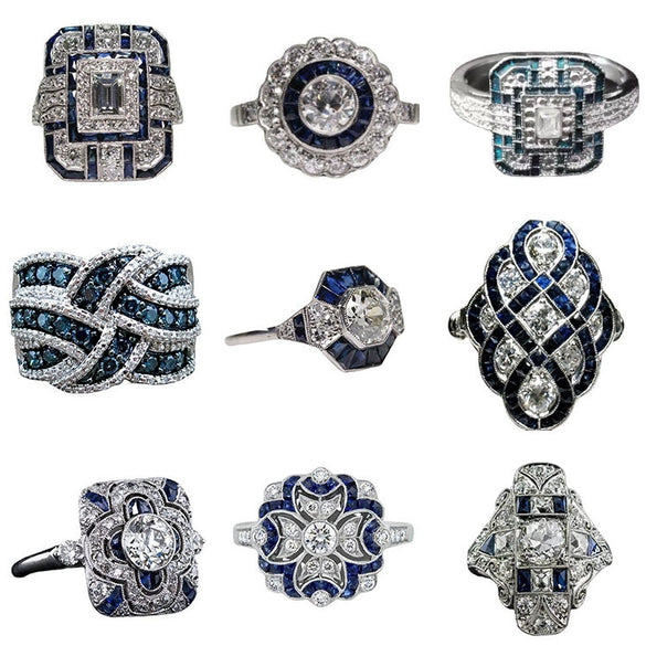 Wholesale Ring Alloy White Sapphire Zircon Rhombus Electroplated Unisex