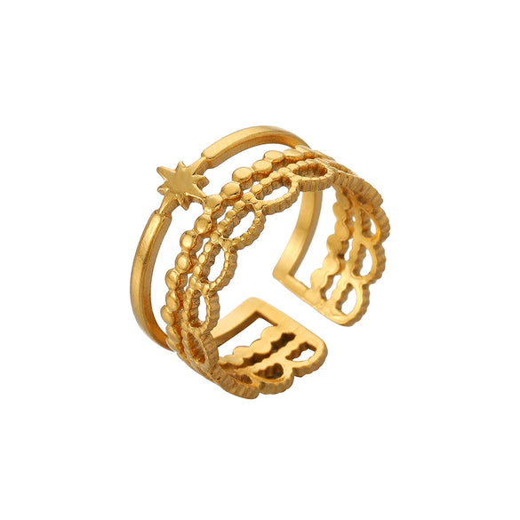 Wholesale Ring And Bracelet Elegant Style Titanium Steel Gold Plated Geometric And Leaves Heart Design