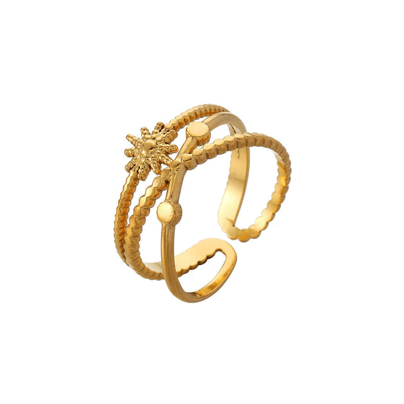 Wholesale Ring And Bracelet Elegant Style Titanium Steel Gold Plated Geometric And Leaves Heart Design