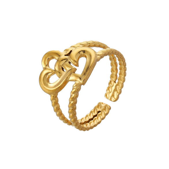 Wholesale Ring And Bracelet Elegant Style Titanium Steel Gold Plated Geometric And Leaves Heart Design