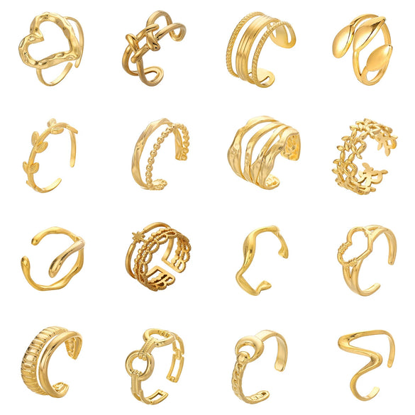 Wholesale Ring And Bracelet Elegant Style Titanium Steel Gold Plated Geometric And Leaves Heart Design