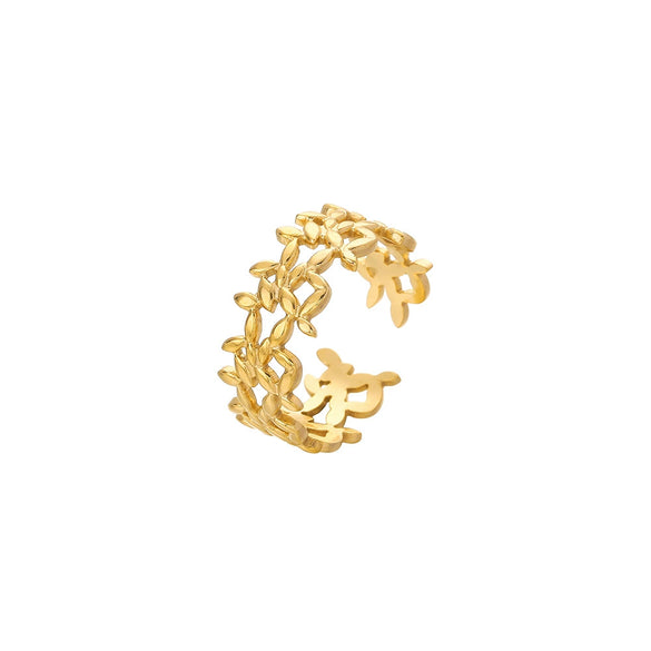 Wholesale Ring And Bracelet Elegant Style Titanium Steel Gold Plated Geometric And Leaves Heart Design