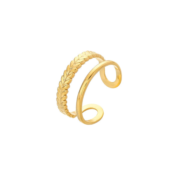 Wholesale Ring And Bracelet Elegant Style Titanium Steel Gold Plated Geometric And Leaves Heart Design