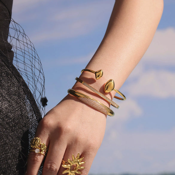 Wholesale Ring Bracelet Stainless Steel 18K Gold Plated Electroplated Fashion Geometric Style