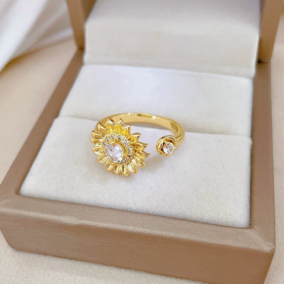 Wholesale Ring Brass Electroplating Crown Cartoon Style Luxury Flower Jewelry For Women