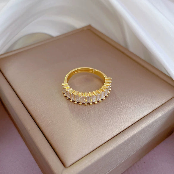 Wholesale Ring Brass Geometric Rectangular Opening With The Crown Pattern Zircon Inlay For Women