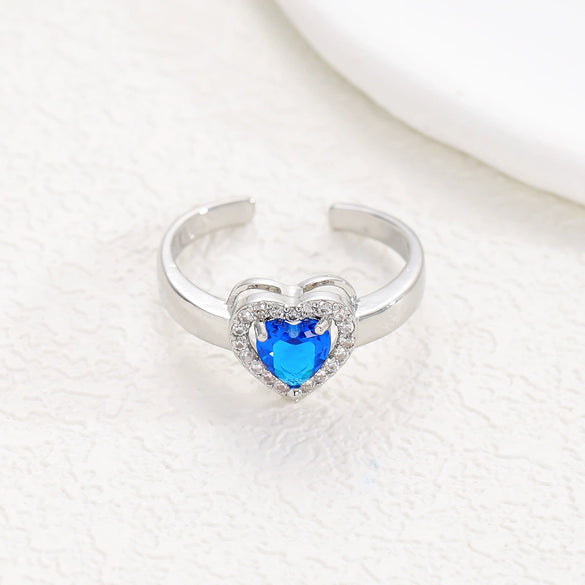 Wholesale Ring Brass Goldplated Heart Shape Imitation Sapphire Diamond Electroplated Fashion Simple Cute Women's