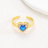 Wholesale Ring Brass Goldplated Heart Shape Imitation Sapphire Diamond Electroplated Fashion Simple Cute Women's