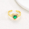 Wholesale Ring Brass Goldplated Heart Shape Imitation Sapphire Diamond Electroplated Fashion Simple Cute Women's