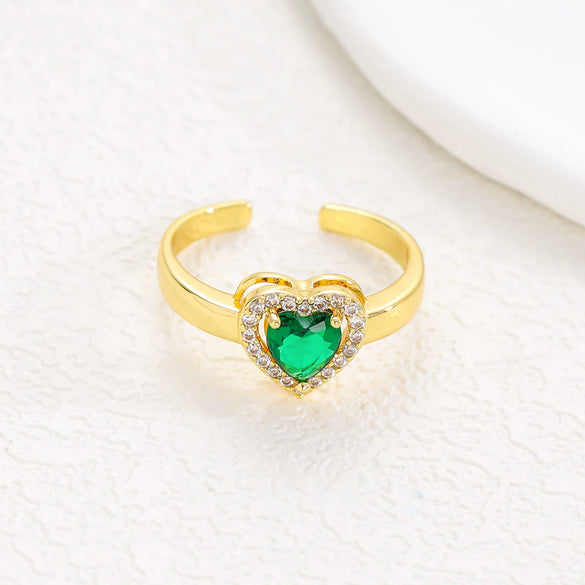 Wholesale Ring Brass Goldplated Heart Shape Imitation Sapphire Diamond Electroplated Fashion Simple Cute Women's