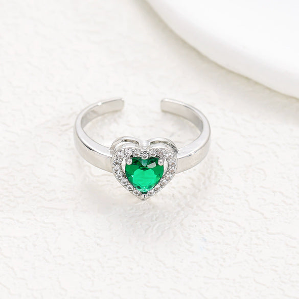 Wholesale Ring Brass Goldplated Heart Shape Imitation Sapphire Diamond Electroplated Fashion Simple Cute Women's