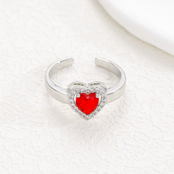 Wholesale Ring Brass Goldplated Heart Shape Imitation Sapphire Diamond Electroplated Fashion Simple Cute Women's