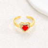 Wholesale Ring Brass Goldplated Heart Shape Imitation Sapphire Diamond Electroplated Fashion Simple Cute Women's