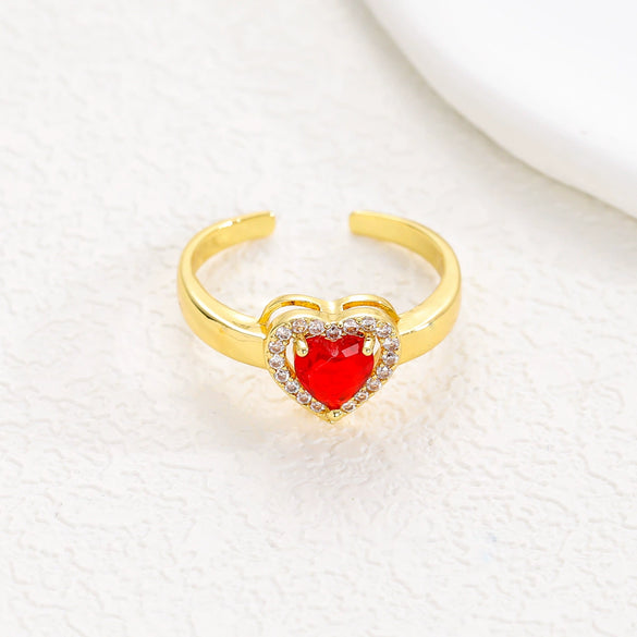 Wholesale Ring Brass Goldplated Heart Shape Imitation Sapphire Diamond Electroplated Fashion Simple Cute Women's