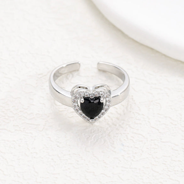 Wholesale Ring Brass Goldplated Heart Shape Imitation Sapphire Diamond Electroplated Fashion Simple Cute Women's
