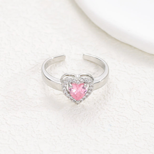 Wholesale Ring Brass Goldplated Heart Shape Imitation Sapphire Diamond Electroplated Fashion Simple Cute Women's