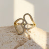 Wholesale Ring Brass Twotone Gold And Silver Colorblocking Heartshaped And Flowerpatterned Electroplated For Women