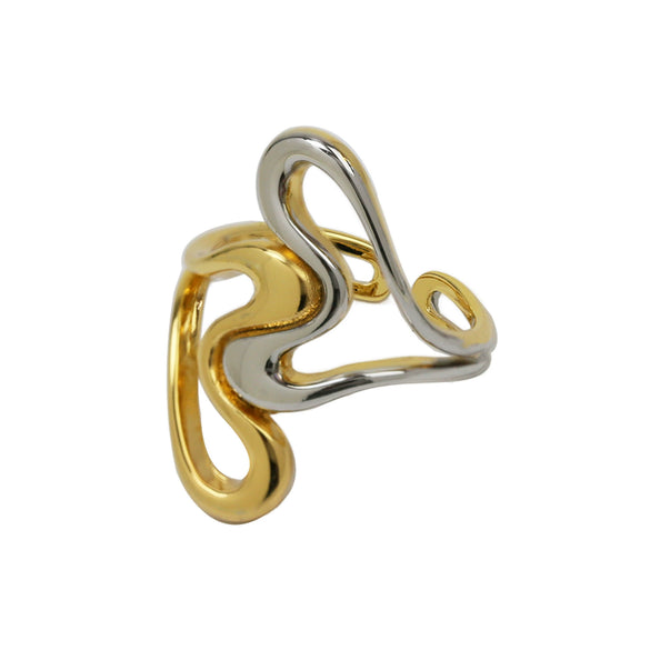 Wholesale Ring Brass Twotone Gold And Silver Colorblocking Heartshaped And Flowerpatterned Electroplated For Women