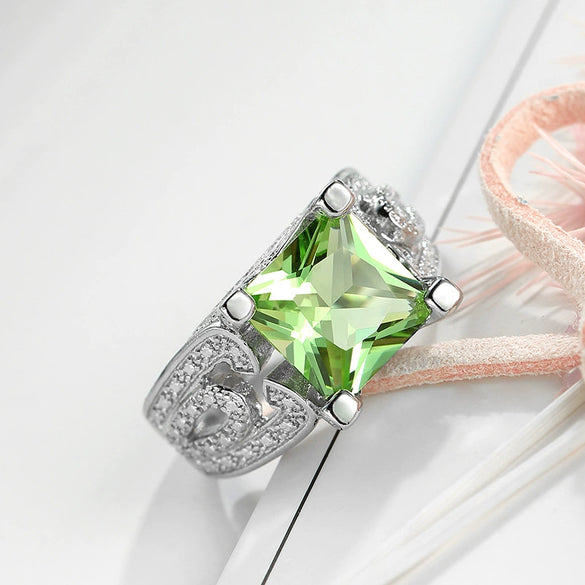 Wholesale Ring Copper Apple Green Zircon Jewelry Carved Geometric Flowers Electroplated Unisex