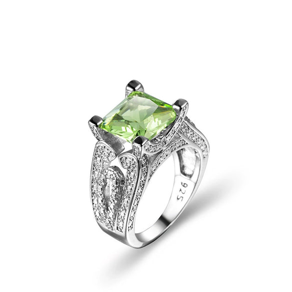 Wholesale Ring Copper Apple Green Zircon Jewelry Carved Geometric Flowers Electroplated Unisex