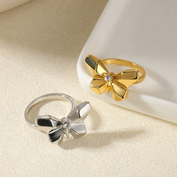Wholesale Ring Copper Butterfly Flower Heart Shape Bow Tie Electroplated Simple Fashion Light Luxury