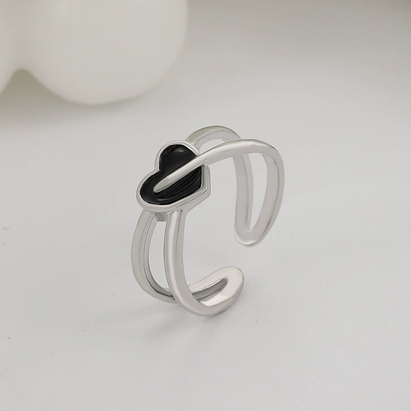 Wholesale Ring Copper Electroplated Geometric Heart Shape Serrated Love Open Ring Unisex Retro Creative