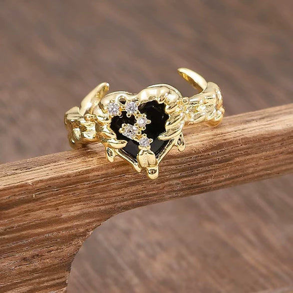 Wholesale Ring Copper Electroplated Geometric Heart Shape Serrated Love Open Ring Unisex Retro Creative