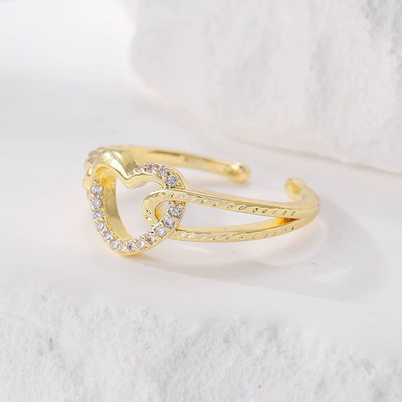 Wholesale Ring Copper Electroplated Geometric Heart Shape Serrated Love Open Ring Unisex Retro Creative