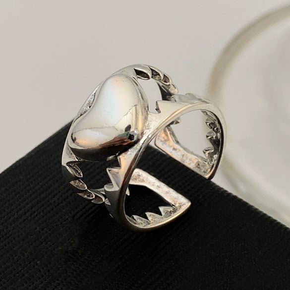 Wholesale Ring Copper Electroplated Geometric Heart Shape Serrated Love Open Ring Unisex Retro Creative