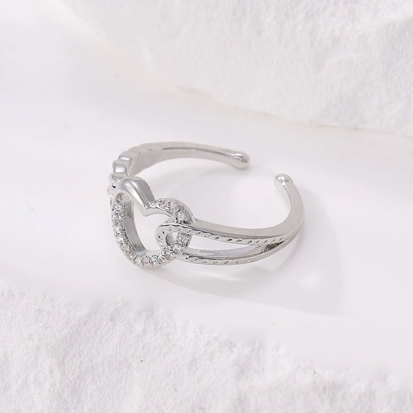 Wholesale Ring Copper Electroplated Geometric Heart Shape Serrated Love Open Ring Unisex Retro Creative