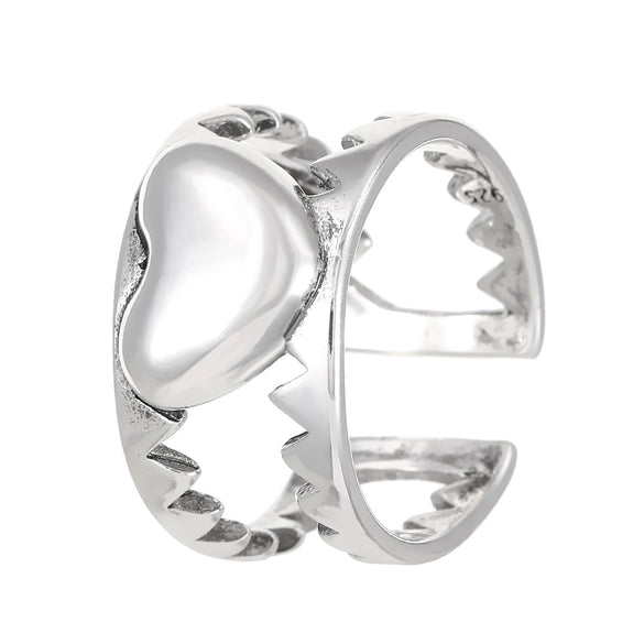 Wholesale Ring Copper Electroplated Geometric Heart Shape Serrated Love Open Ring Unisex Retro Creative
