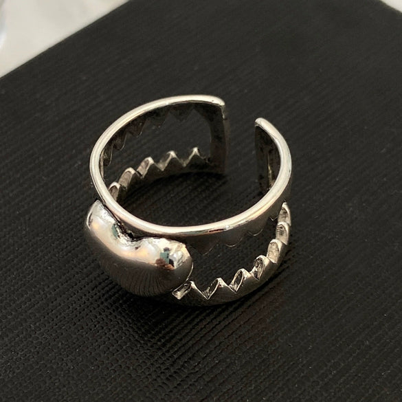 Wholesale Ring Copper Electroplated Geometric Heart Shape Serrated Love Open Ring Unisex Retro Creative