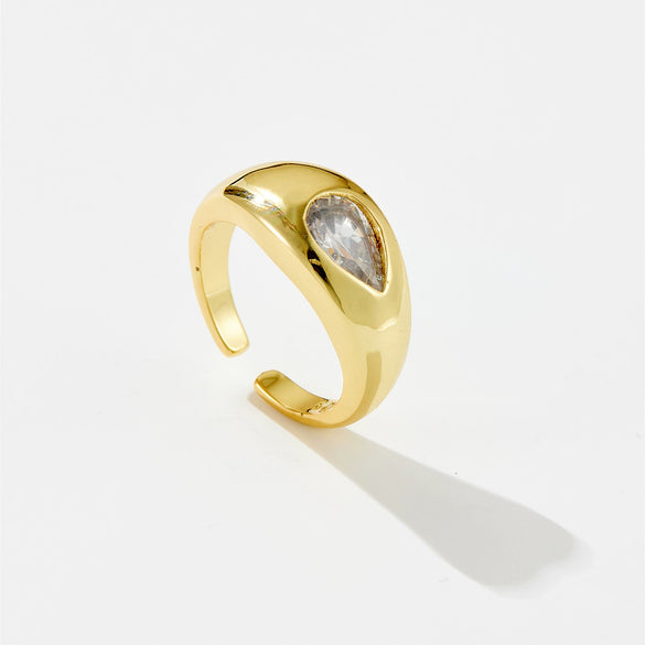 Wholesale Ring Copper Electroplated Platinum 18K Gold Water Drop Microinlaid Zircon Fashion Geometric Style
