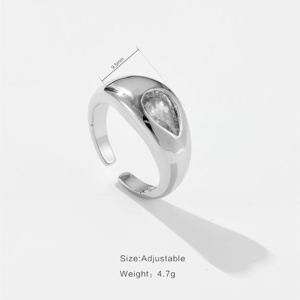 Wholesale Ring Copper Electroplated Platinum 18K Gold Water Drop Microinlaid Zircon Fashion Geometric Style