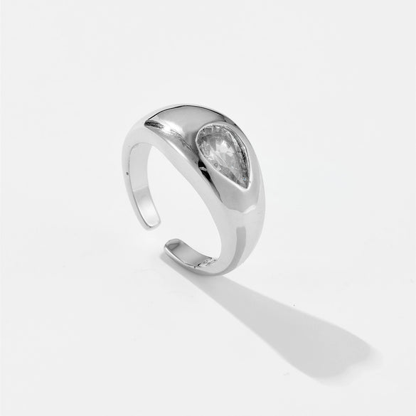Wholesale Ring Copper Electroplated Platinum 18K Gold Water Drop Microinlaid Zircon Fashion Geometric Style