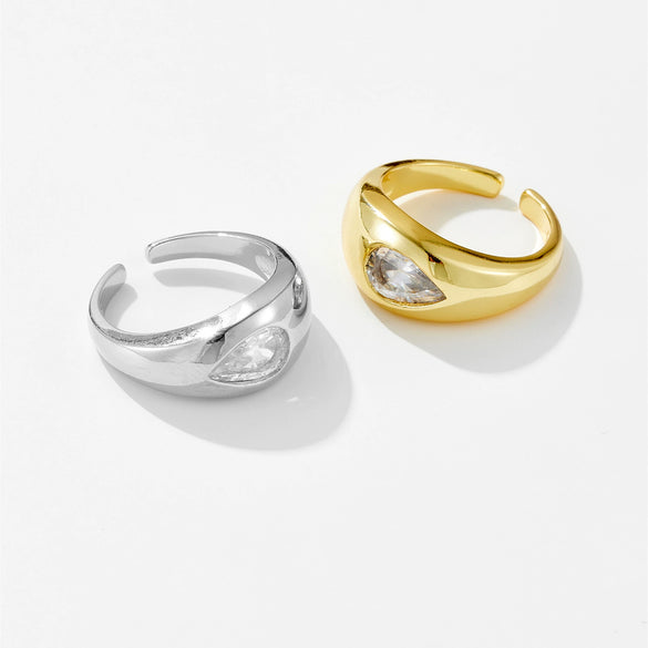 Wholesale Ring Copper Electroplated Platinum 18K Gold Water Drop Microinlaid Zircon Fashion Geometric Style