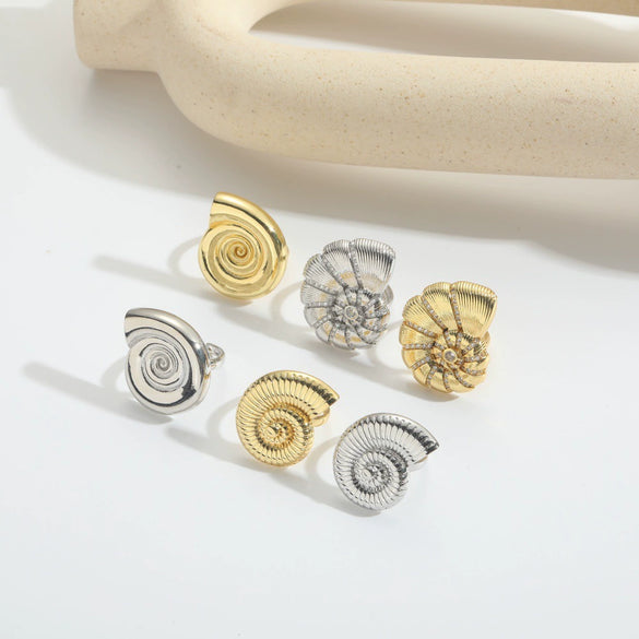 Wholesale Ring Copper Electroplated Retro Glossy Spiral Conch Animal Zodiac Shape Unisex