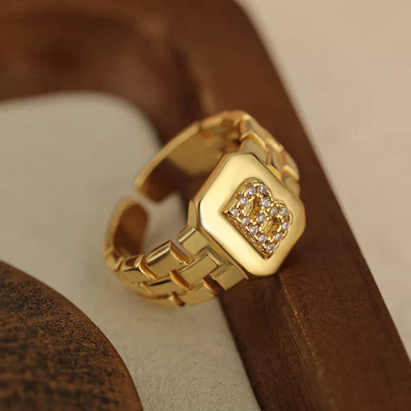 Wholesale Ring Copper Electroplating Letter Design Unisex Retro Adjustable