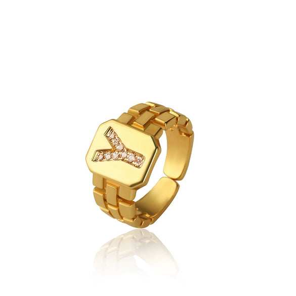 Wholesale Ring Copper Electroplating Letter Design Unisex Retro Adjustable