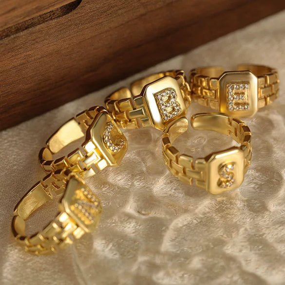 Wholesale Ring Copper Electroplating Letter Design Unisex Retro Adjustable