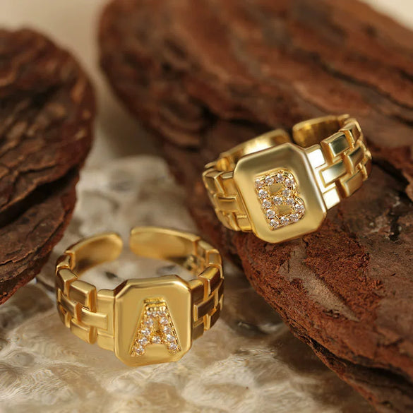 Wholesale Ring Copper Electroplating Letter Design Unisex Retro Adjustable