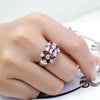 Wholesale Ring Copper Flower Design Electroplating Ruby Zircon