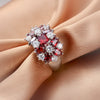 Wholesale Ring Copper Flower Design Electroplating Ruby Zircon
