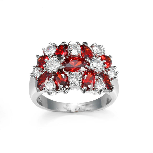Wholesale Ring Copper Flower Design Electroplating Ruby Zircon
