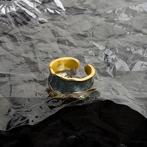 Wholesale Ring Copper French Retro Glaze Bread Shape Wave Styling Electroplating For Women