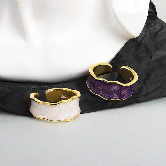 Wholesale Ring Copper French Retro Glaze Bread Shape Wave Styling Electroplating For Women