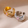 Wholesale Ring Copper Geometric Electroplating Colorful Zircon Square Open Unisex Women's